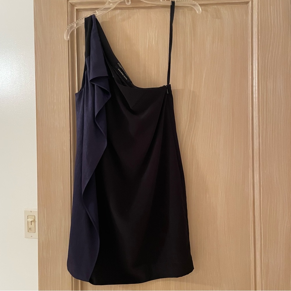 All Saints one shoulder silk ruffle mini dress